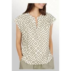 NEW SOYA CONCEPT split neck blouse in cream sage pattern